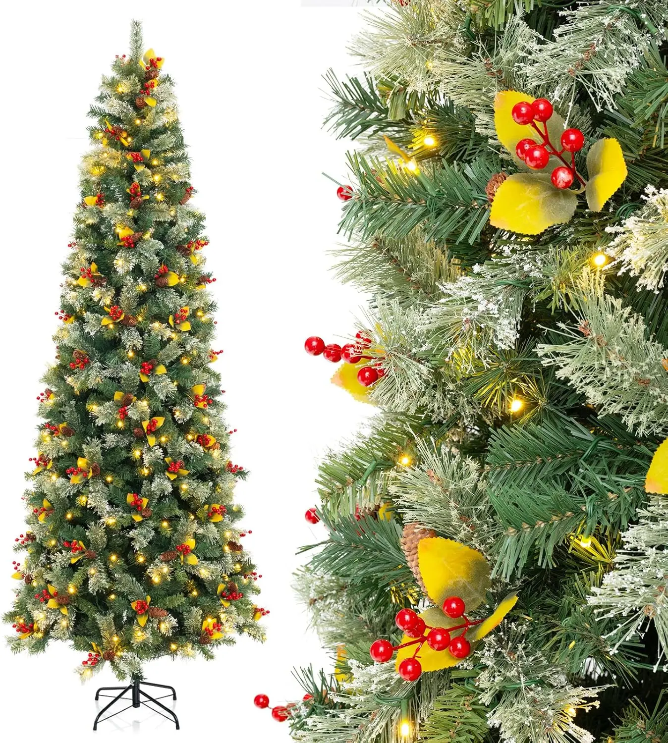 

9 FT Pre-lit Slim Christmas Tree with 1416 Branch Tips, 560 Warm White LED Lights, 8 Lighting Modes, Pine Needles, 92 Na