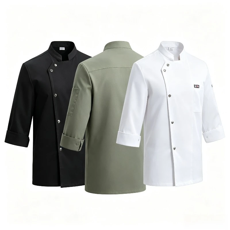 Vêtements de chef à manches trois-quarts pour hommes et femmes, hôtellerie-restauration, vêtements de travail pour boulanger, pâtisserie, boulangerie, tenue de travail à manches mi-longues