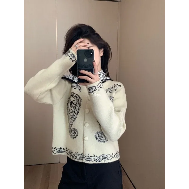 

Простое пальто в стиле ретро, однобортный свитер, женский осенне-зимний повседневный топ с длинными рукавами