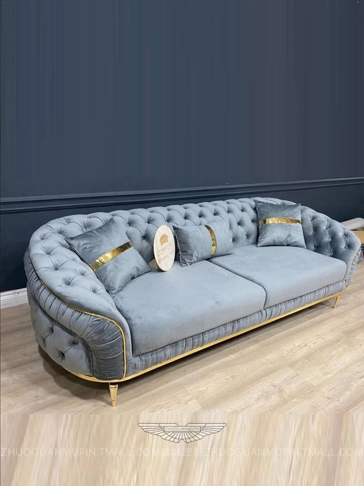 Duża sofa podłokietnik, luksusowa willa, sofa w stylu europejskim, duży apartament, sofa materiałowa, salon, lekki luksus w stylu europejskim