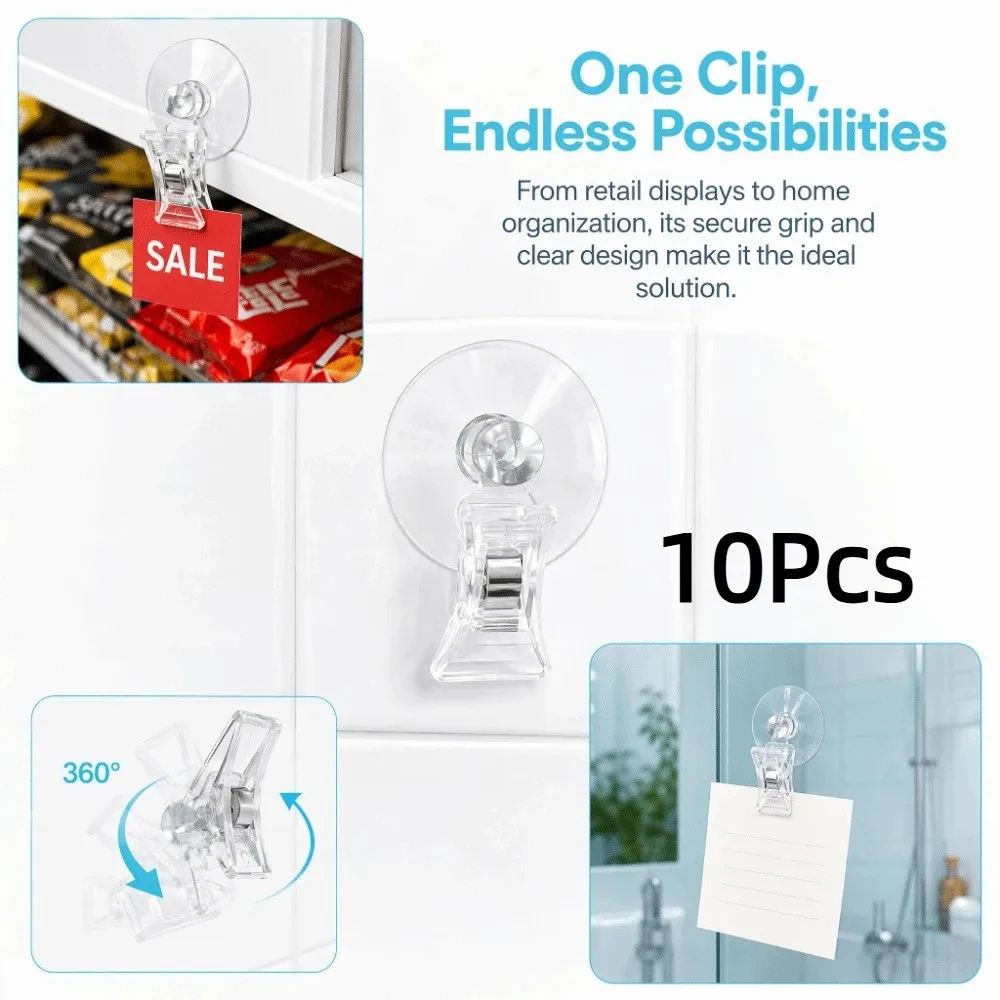 10Pcs 360° Rotatable Suction Cup Clip Multifunctional Durable Price Tag Holder Turnable Simple Sucker Clamp Display Clip