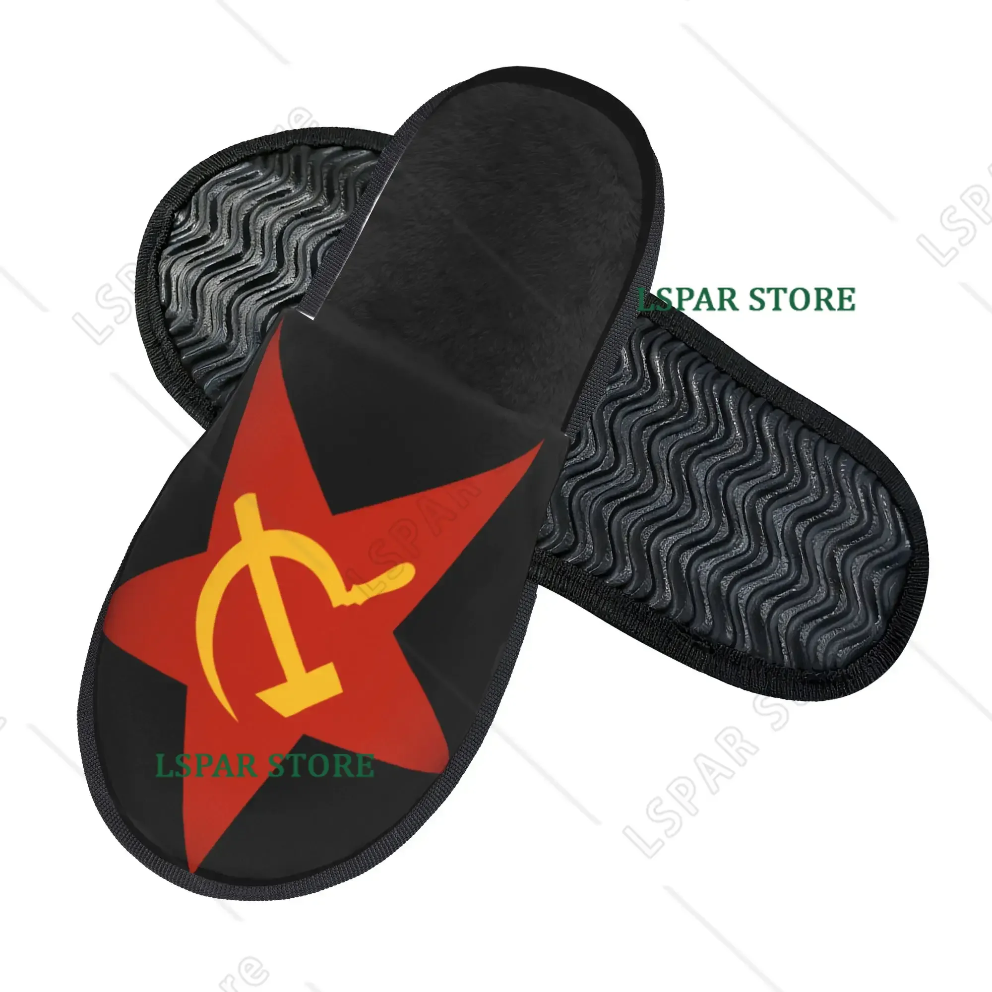 Women Men Hammer And Sickle CCCP Soviet Union Coat of Arms House Slippers Winter Warm Couple Family Bedroom Dorm Cotton Slippers