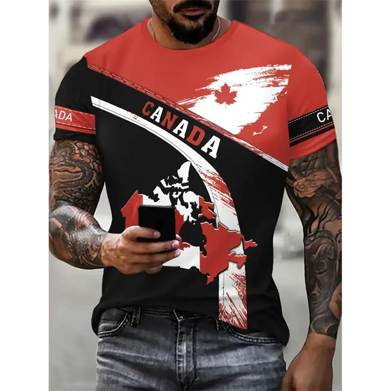 United States Canada Flag Pattern T-Shirt For Men Maple Leaf 3D Printed T Shirts Casual O-Neck Tops Unisex Short Sleeve Tees