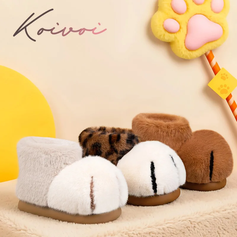 Короткие плюшевые тапочки с милой кошачьей лапой, женские зимние домашние флисовые туфли на плоской подошве, обувь на платформе, пушистые тапочки с облаком, домашняя обувь