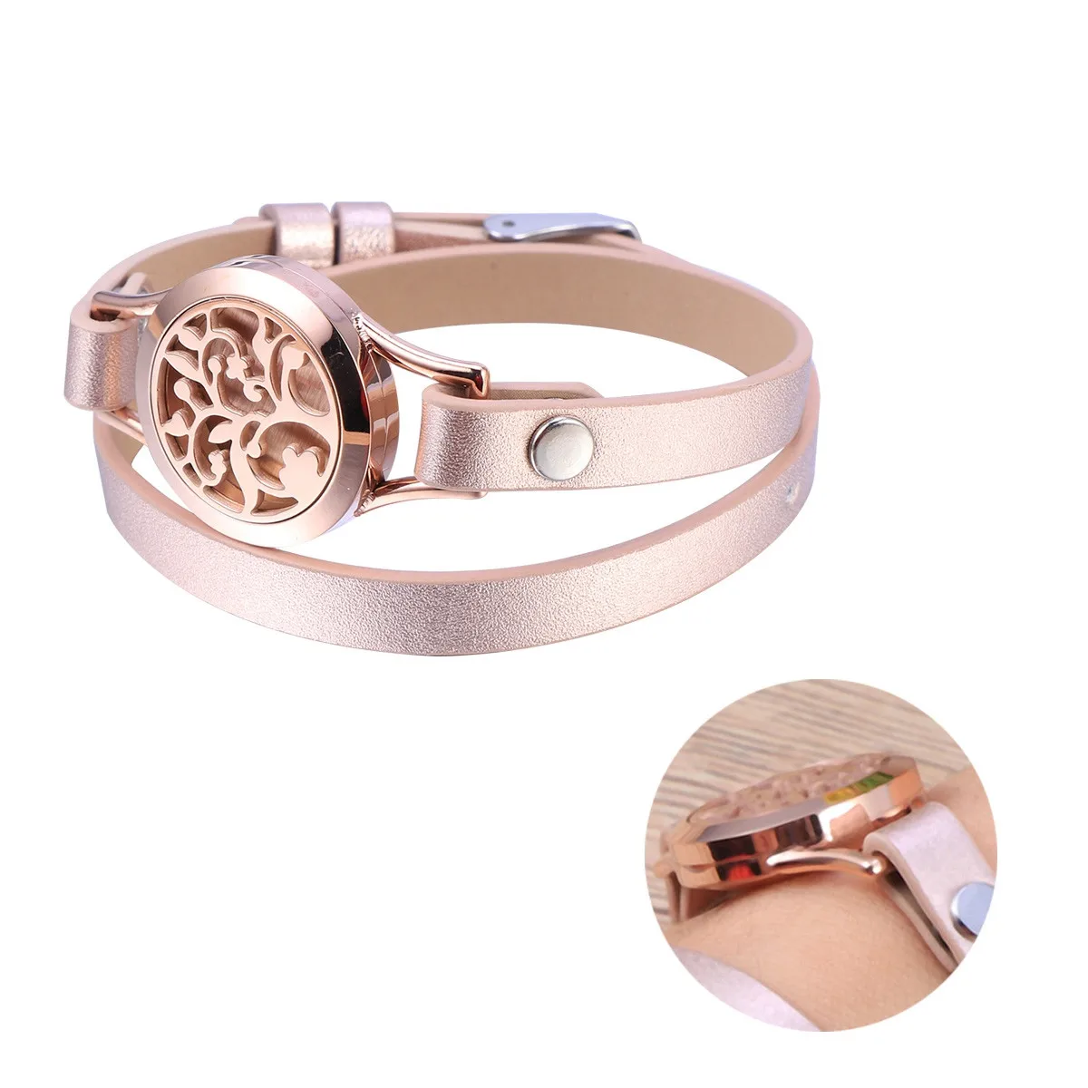 Stainless Steel Perfume Bracelet Golden Aromatherapy Essential Oil Diffuser Locket Bangle Chic Gift for Birthday Anniversary