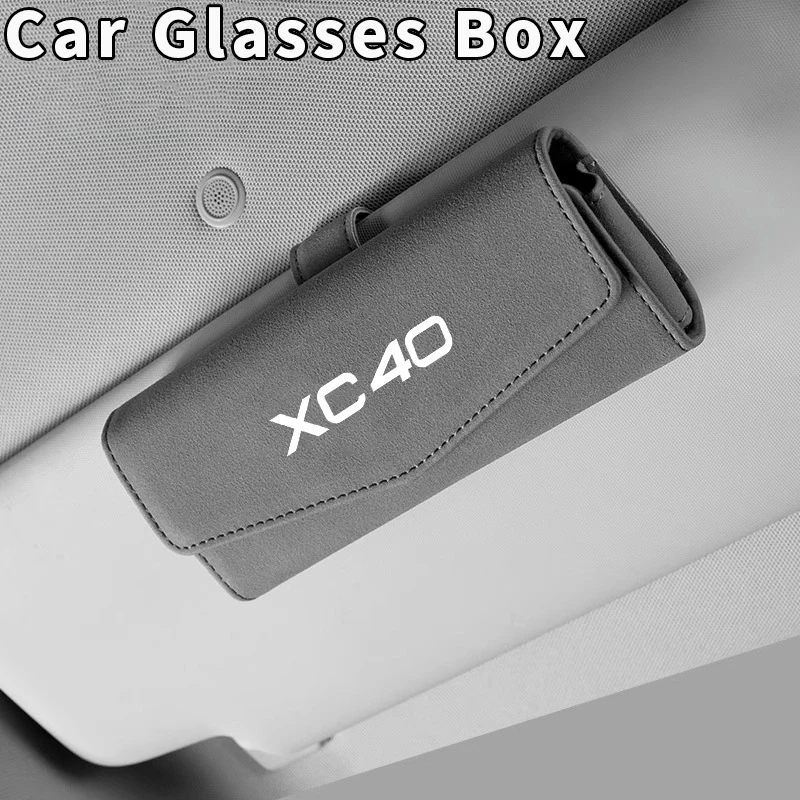 Car Glasses Case Sunglasses Storage Box Sun Visor Holder Clip For VOLVO XC40 2022 2023 PU Leather Auto Interior Accessories