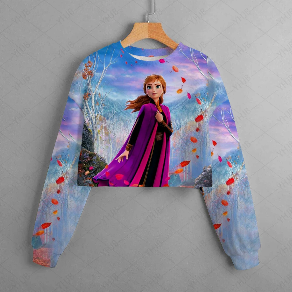 

Children's Casual Cartoon Anime Print Children Top Spring and Autumn Disney Frozen Princess Elsa Girls' Short Round Neck Sweater