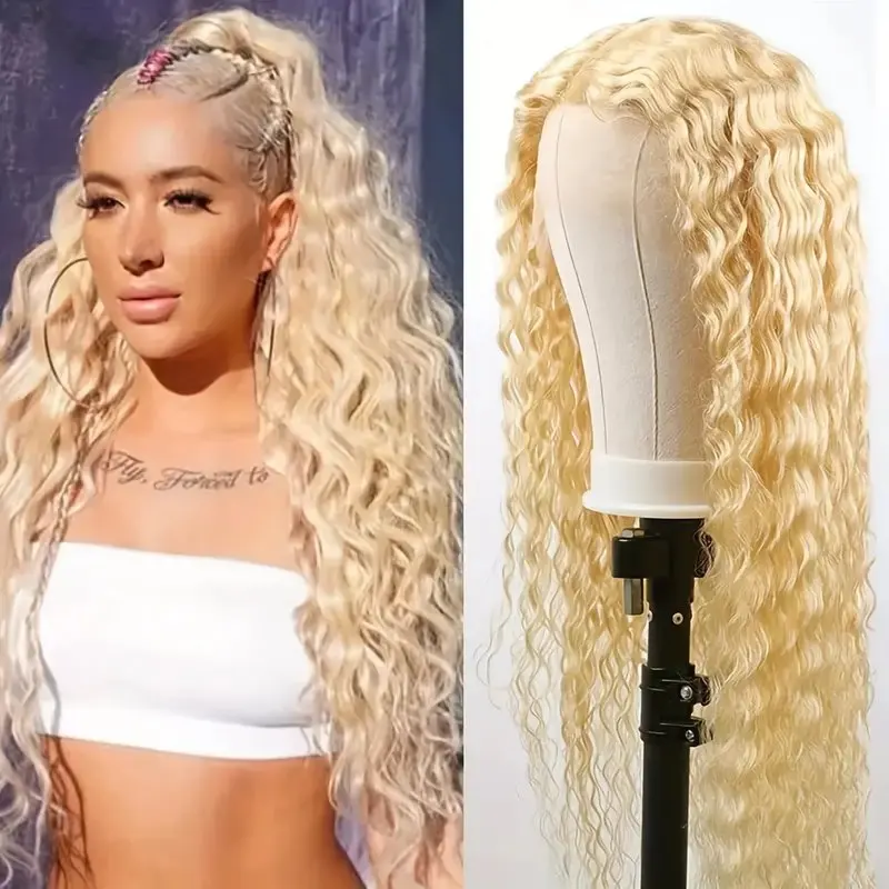 Rosabeauty 13x4 613 Honey Blonde Water Curly HD Transparent HD Lace Frontal Wig Brazilian Remy Color Loose Deep Wave Front Human