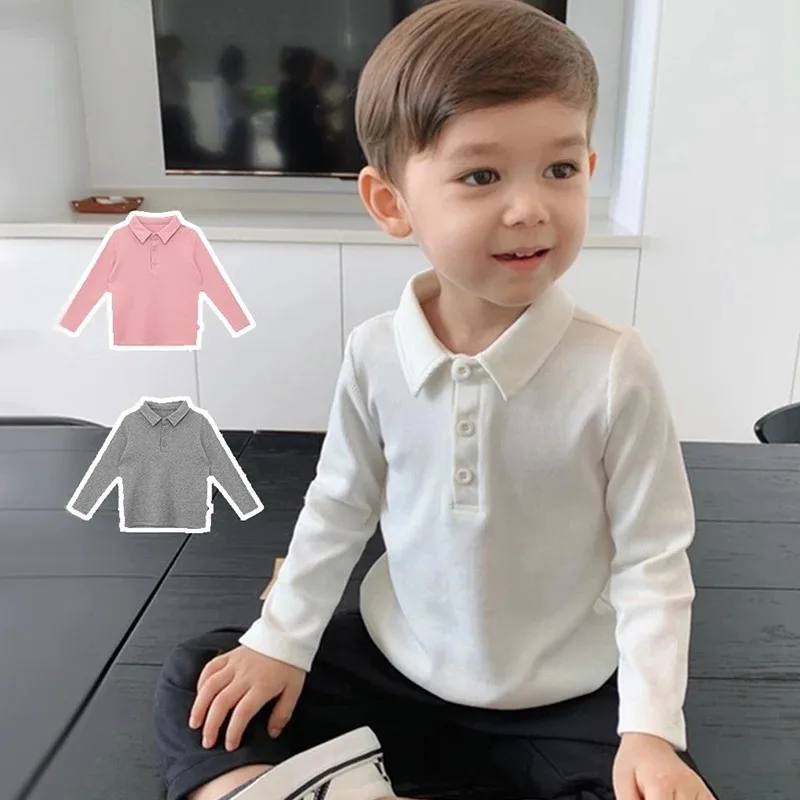 Boys Polo Shirts Long Sleeve Tops for Kids Solid Color Children T-shirt Cotton  Baby Tops Toddler Spring Autumn Outwear