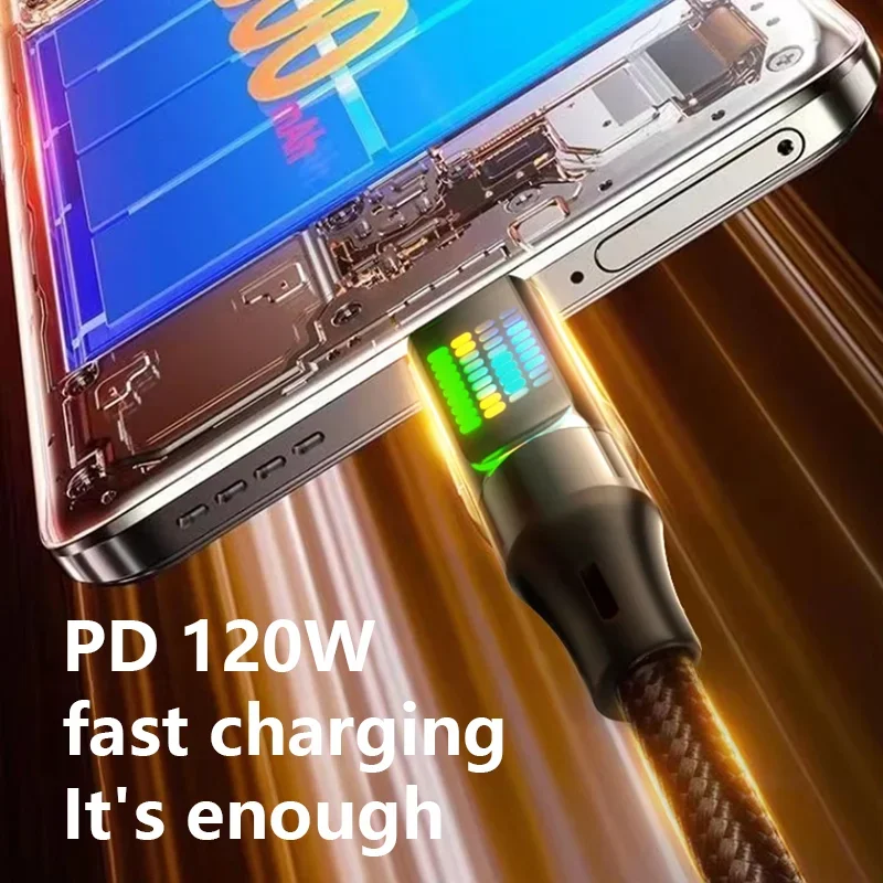 120W A6 Rapid Charge Cable 1Pc 6A USB-A To Type-C Strong Nylon Data Cord With Colorful LED Light USB C Cable For Samsung Xiaomi
