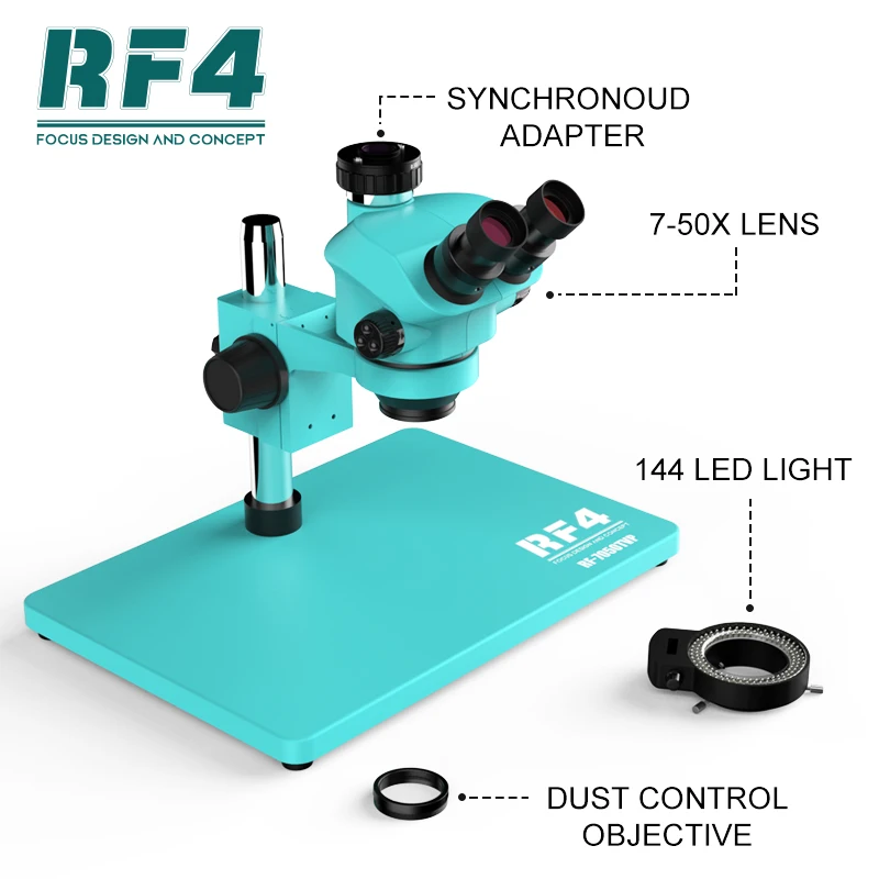 RF4 RF7050TVP Microscope Big Base 7-50X Synchronous Zoom Gems Cell Phone Repair Trinocular Stereo Microscope Repair tools