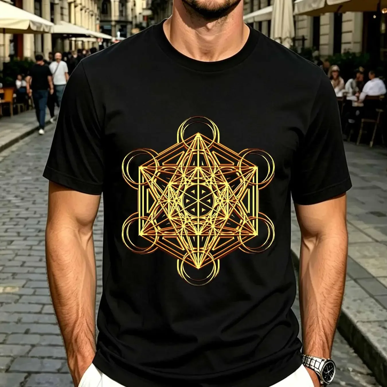 washed T Shirt NEW LIMITED Metatrons Cube Sacred Geometry Psytrance Festival Rave Edm vintage Washed homme Breathable Casual