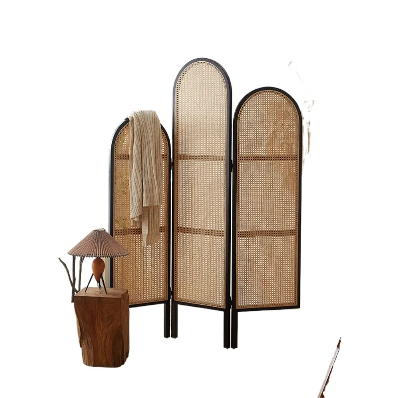 

Vintage solid wood rattan screen folding partition bedroom to block the living room entrance wall