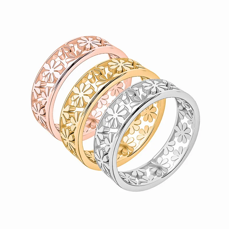 Titanium Steel Ring Eight-Petal Flower Design Simple Elegance Couple Rings Women's Plain Band Finger Ring Fashion Jewelry