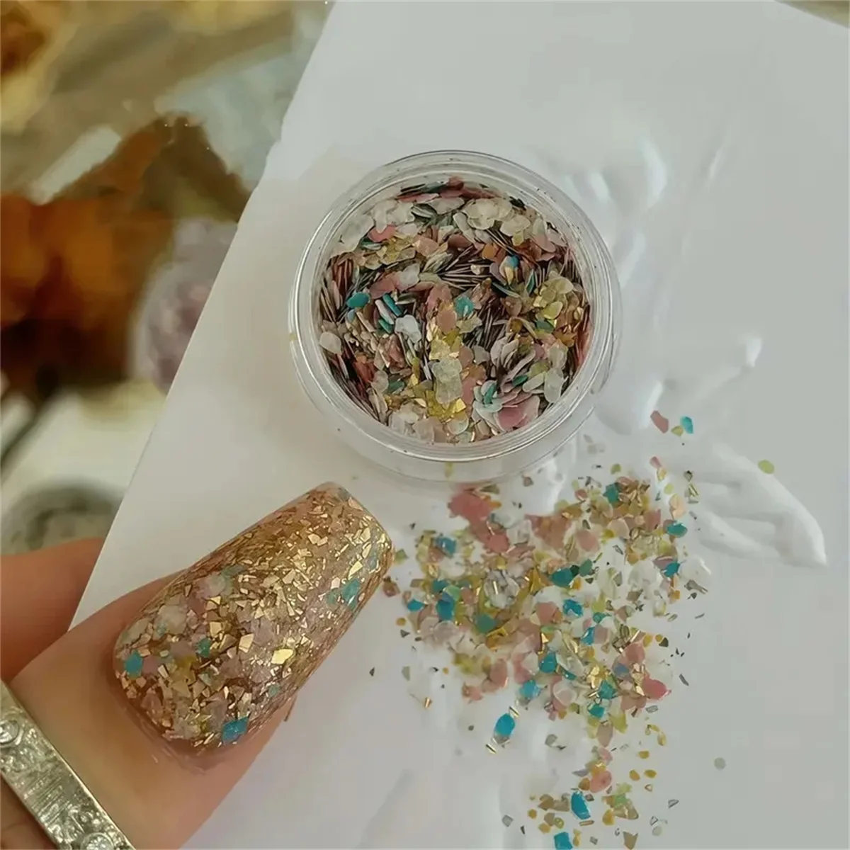 1 pieza de concha de polvo para uñas, lámina de platino, accesorio decorativo, amuleto para uñas, creación artística, fiestas diarias, festivales, estilo japonés coreano