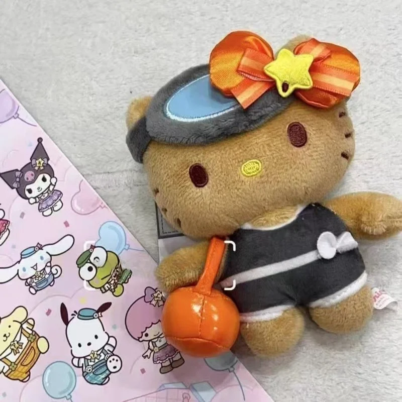 

НОВЫЙ мультяшный плюшевый брелок для куклы Sanrio, черная кожа, Hello Kitty, мягкие плюшевые очки Jeju, оранжевый бант, KT, сумка для кошек, аксессуары