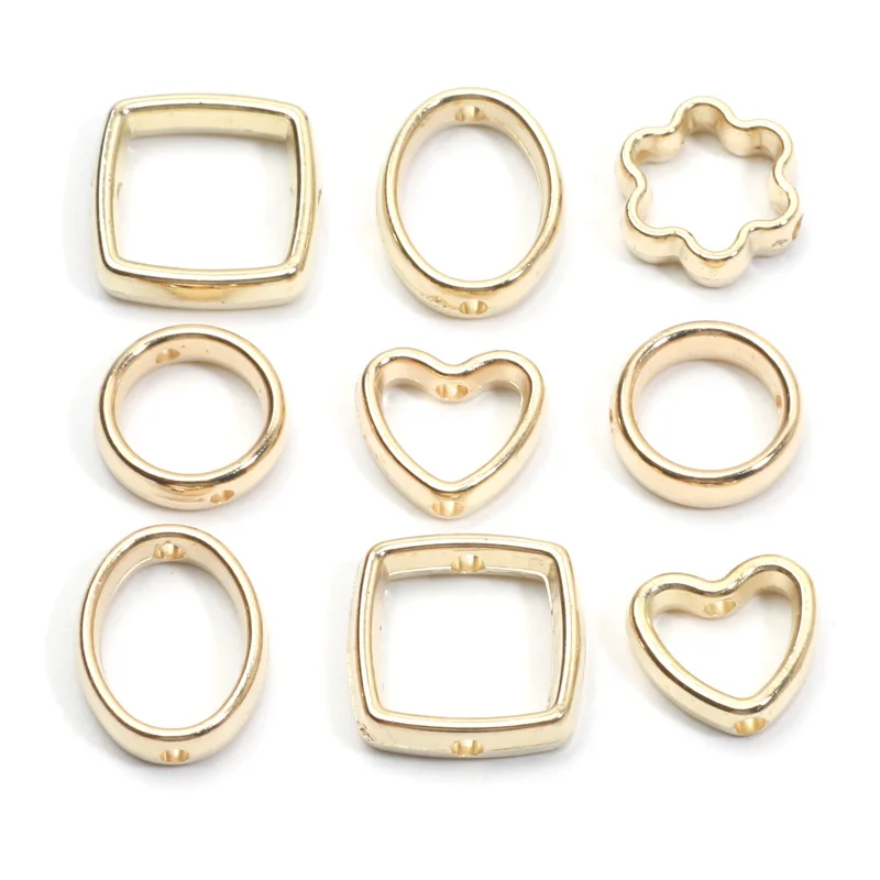 50pcs CCB Square Circle Flower Oval Love Heart Frame Beads Two Hole Spacer Connectors for DIY Jewelry Making Charms Accessories