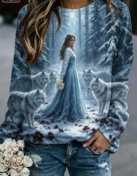 Women's Crew Neck Long Sleeve Sweatshirt Gothic Moon Black Panther Rose Print Casual Loose Pullover Tops