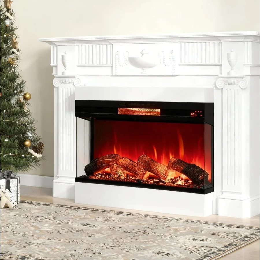 36-inch 3-Sided Electric Fireplace Insert with 1500W Infrared Heating 8 Flame Colors 9-Hour Timer Remote Control Overheat Prote