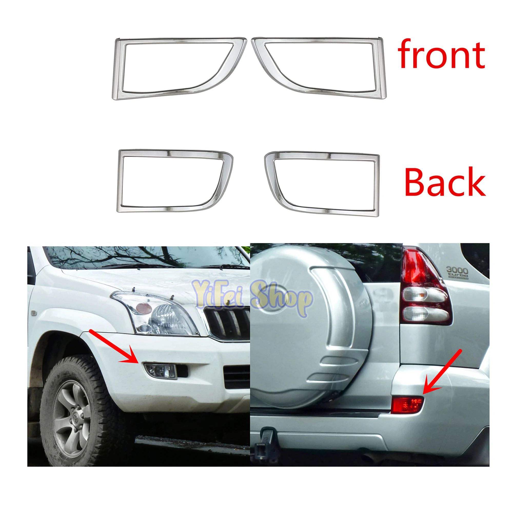 

ABS Chrome Car Accessories Plated Front Rear Fog Lamp Cover Trim Paste Style For Toyota Prado FJ120 4000 2700 2003 2006 2009