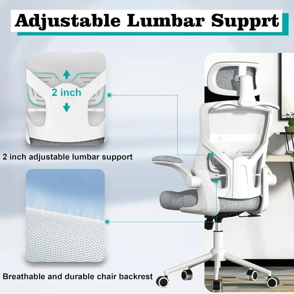 Ergonomic Office Chair, High Back Mesh Desk Chair with Thick Molded Foam Cushion, Coat Hanger, Adjustable Headrest, Lumbar