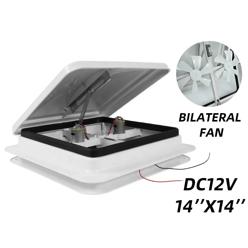 

HEYRV 14-Inch DC12V Camping Trailer RV Roof Vent White Lid Double Fan With Insect Net Manual Control Caravan Skylight
