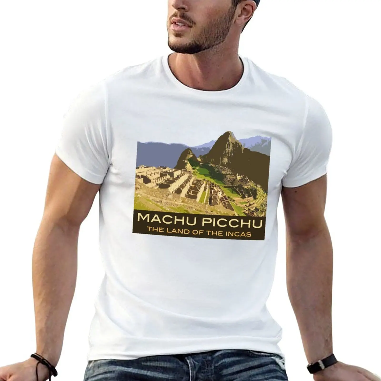 

Machu Picchu Commemorative Souvenir Design, in Vintage Travel Poster Style T-Shirt printed t shirts for man T-Shirt