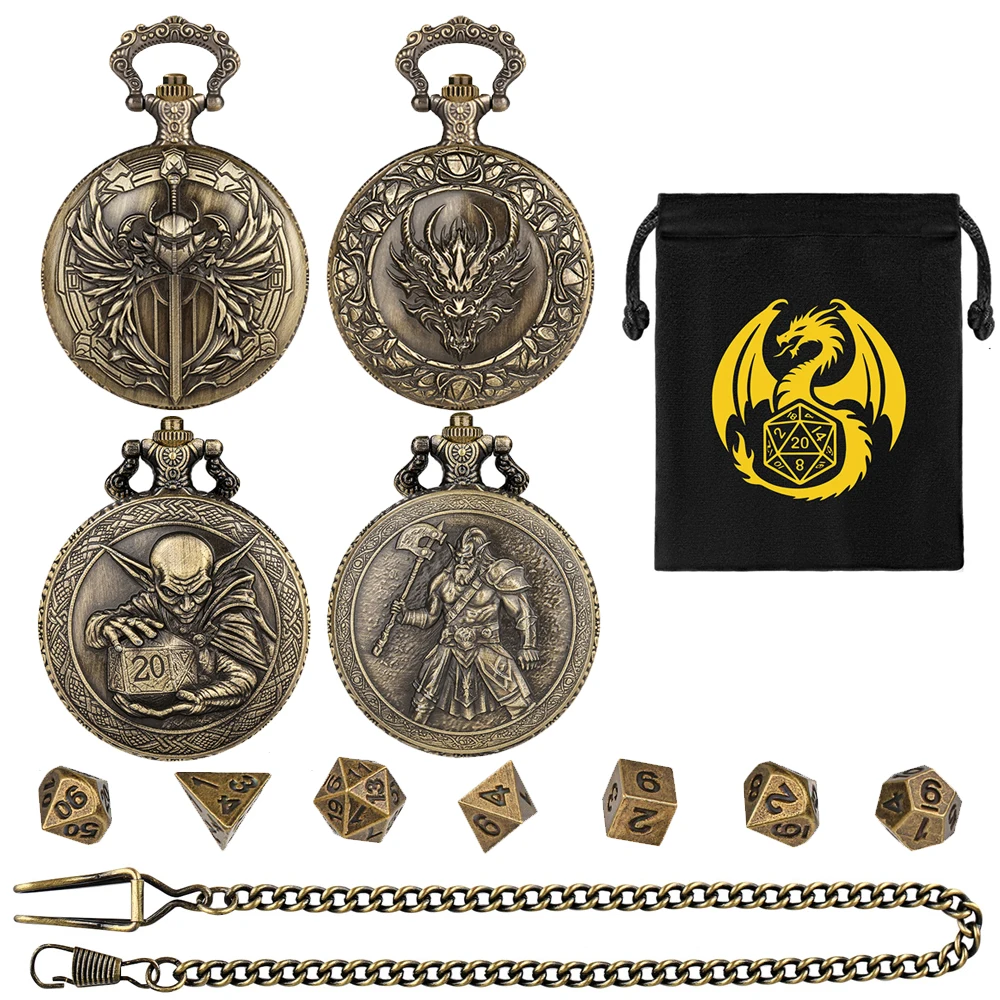 Caja de reloj de bolsillo de aleación Vintage Steampunk, juegos de dados, regalo para entretenimiento, juego de rol, Mini almacenamiento de dados, funda colgante de cadena Fob