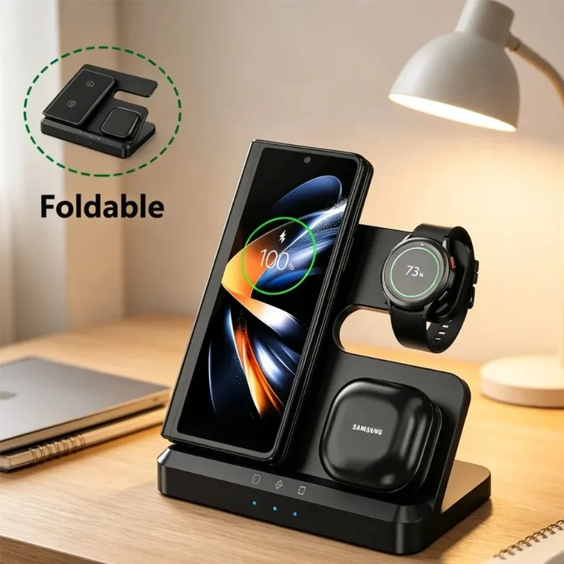 3 in 1 Fast Wireless Charger For Samsung S26 S25 S24 Z Fold/Flip 7 6 5 4 Galaxy Watch Buds 4 Pro Foldable Fast Charging Station