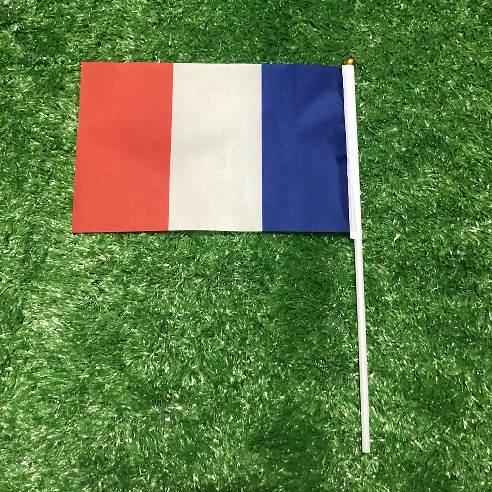 (SKY FLAG)14x21cm France hand waving Flag with plastic pole polyester banner for decoration