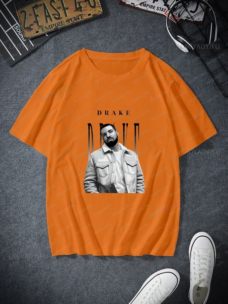 Famous Rapper Drake Classic Poster Printed Shirt, Everyday Casual Street Wear, Spring Summer Men's Top Cotton 0 Neck T-shirt