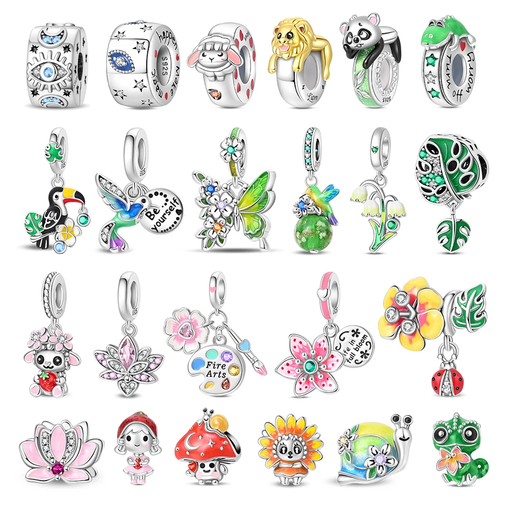 

Childlike 925 Sterling Silver Fresh Orchid Strawberry Lamb Red Mushroom Rabbit and Snail Charm Fit DIY Bracelet Necklace Gifts