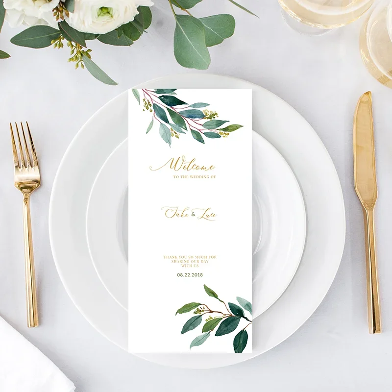 

85pcs Engagement banquet party supplies pink rose Flower Dinner plate Menu Cards Program custom Any Language Card for Guests