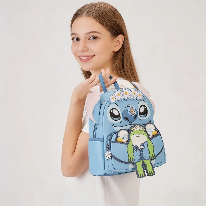 

Милый синий мультяшный мини-рюкзак Disney Stitch, модный подарок для любителей Диснея и ежедневного использования