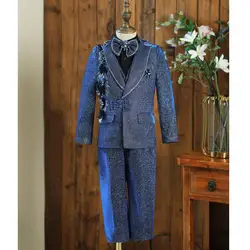 6PCS 2023 New Children's Host Performance Suit Boys Blazer Pants Shirts Sets Kids Birthday Wedding Formal Party Costume A2973