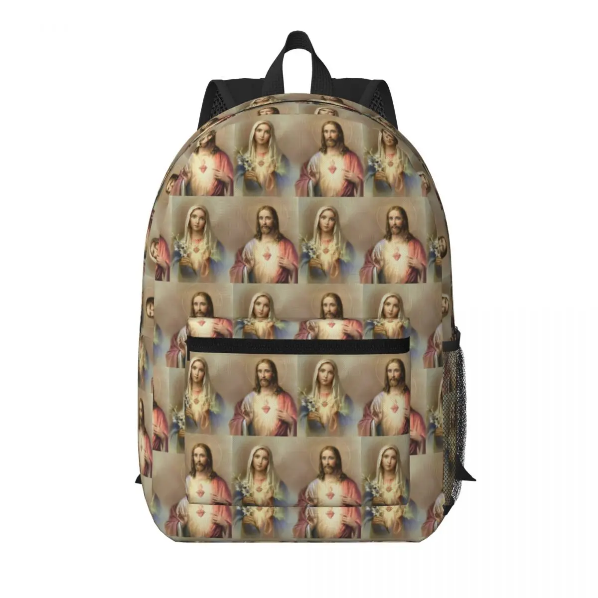 Sacred Heart Jesus Immaculate Mary Religious Poster Student Backpack School Bag Hiking Travel Daypack Bookbag Shoulder Bags