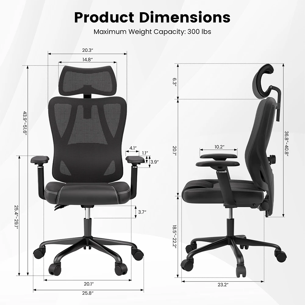 ACGAM CG-5455M Gaming Chair, Breathable Mesh Back, Adjustable Lumbar Support & Armrests, Multi-Angle Recline, 300lbs Metal Base, Ergonomic Office Chair for Gaming Work, 18.5-22.2