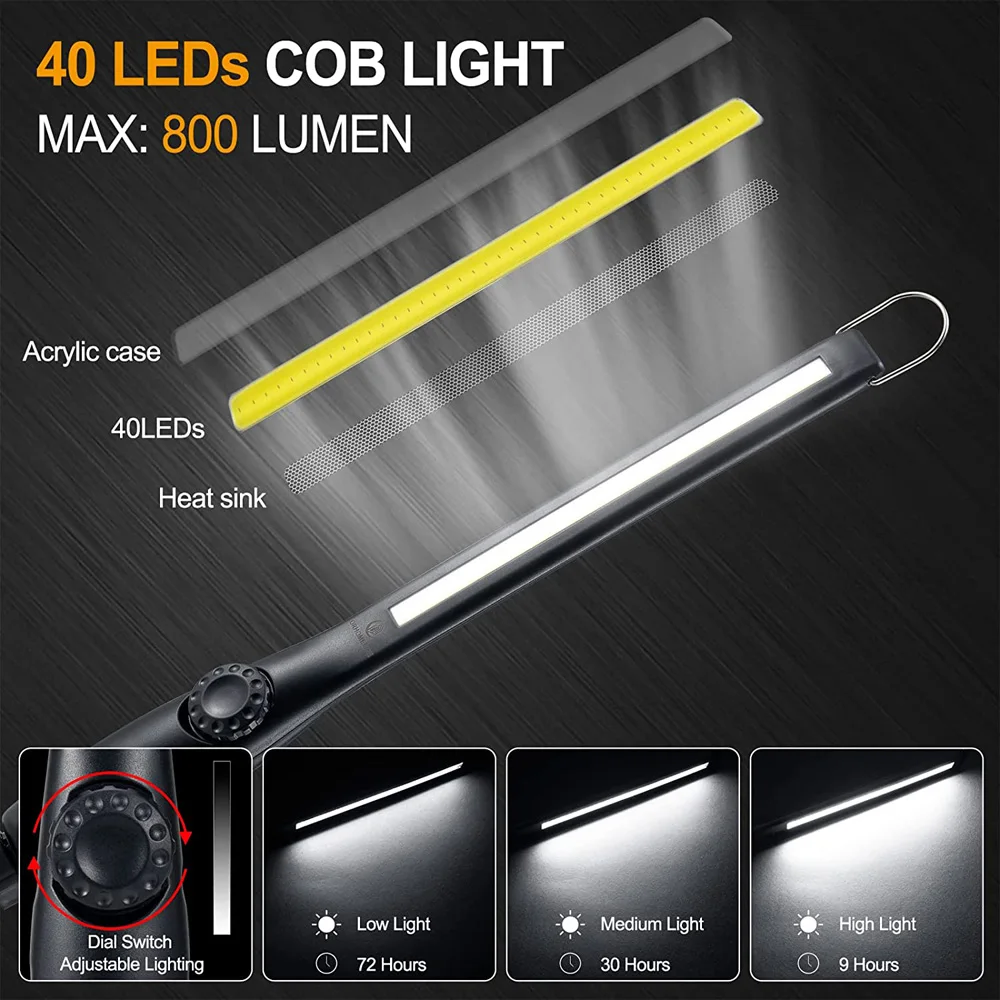 COB LED el feneri manyetik çalışma ışığı USB şarj edilebilir meşale kanca taşınabilir fener muayene ışık ev kamp araba çadırı tamir