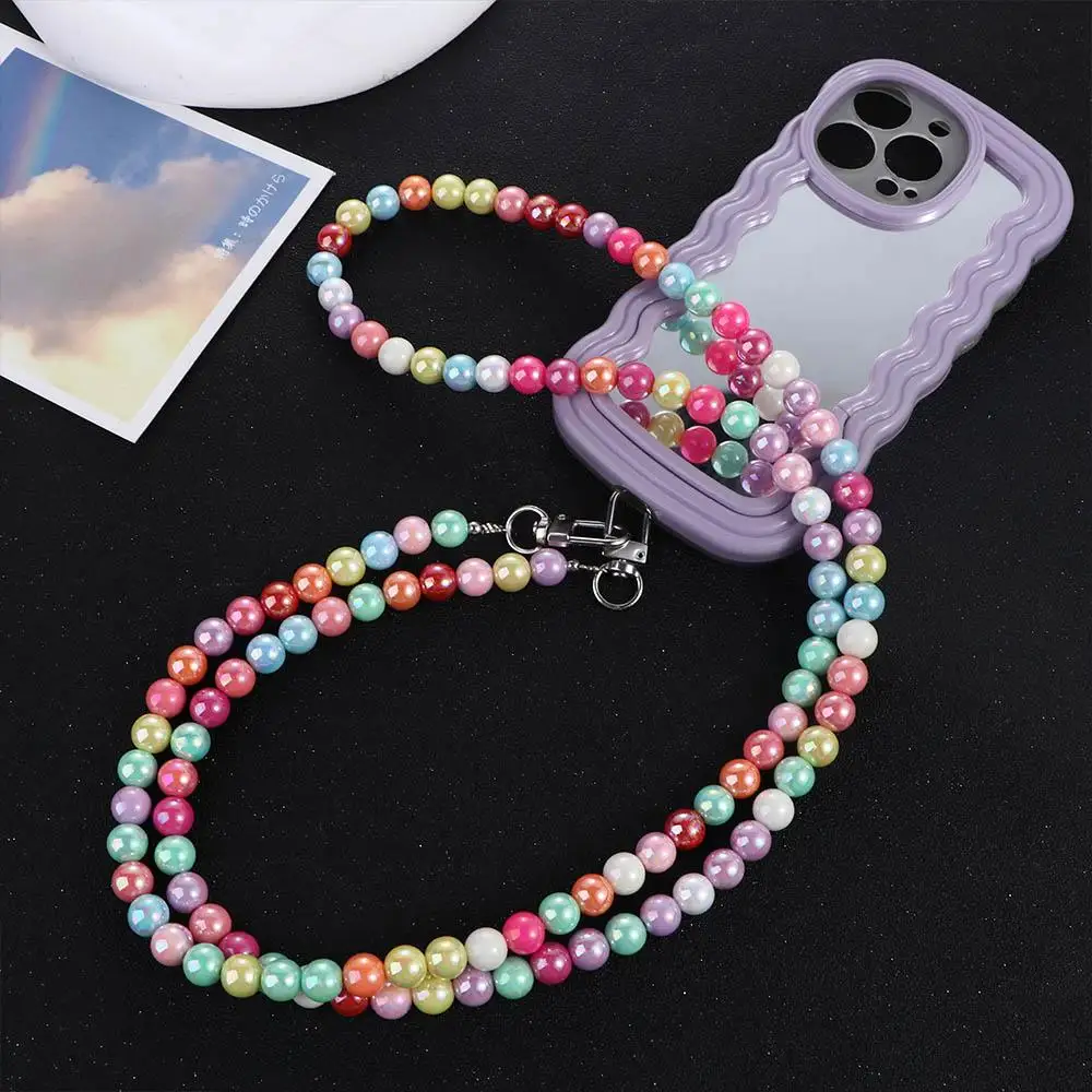 Necklace Acrylic Beaded Phone Lanyard Pearl Colorful Crossbody Strap Mobile Chain DIY Phone Case Pendant Gift for Women