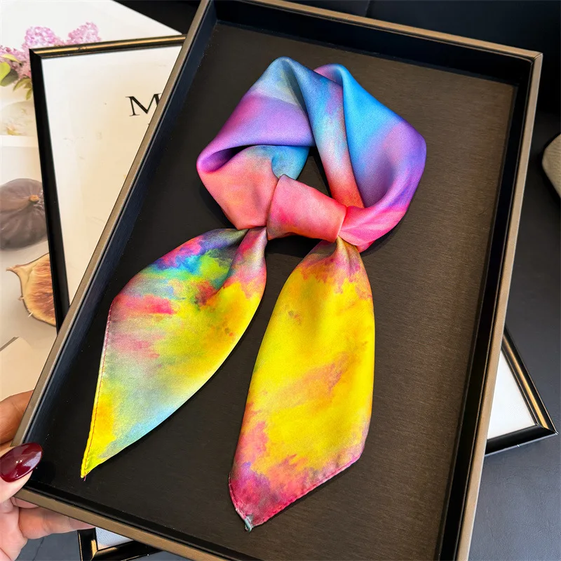 Scarf Designer Hijab Silk Square Woman Shawls Wraps Neckerchief Headband Bandana Ribbon Luxury Foulards Femme Accesories