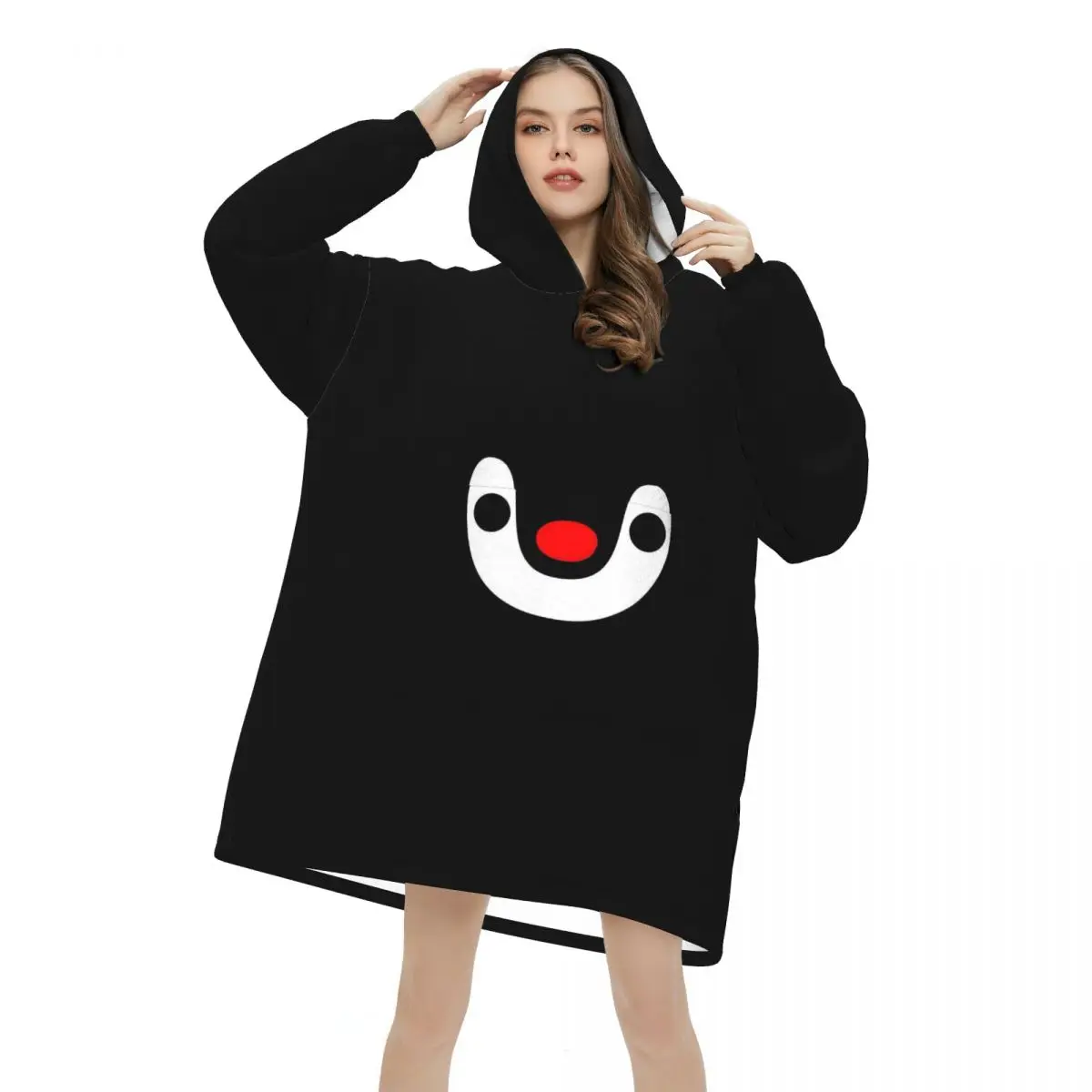 Pingus Cartoon Penguin Oversized Blanket Hoodie Sweatshirt Long Fleece Hooded Wearable Blanket with Large Pocket for Women Men