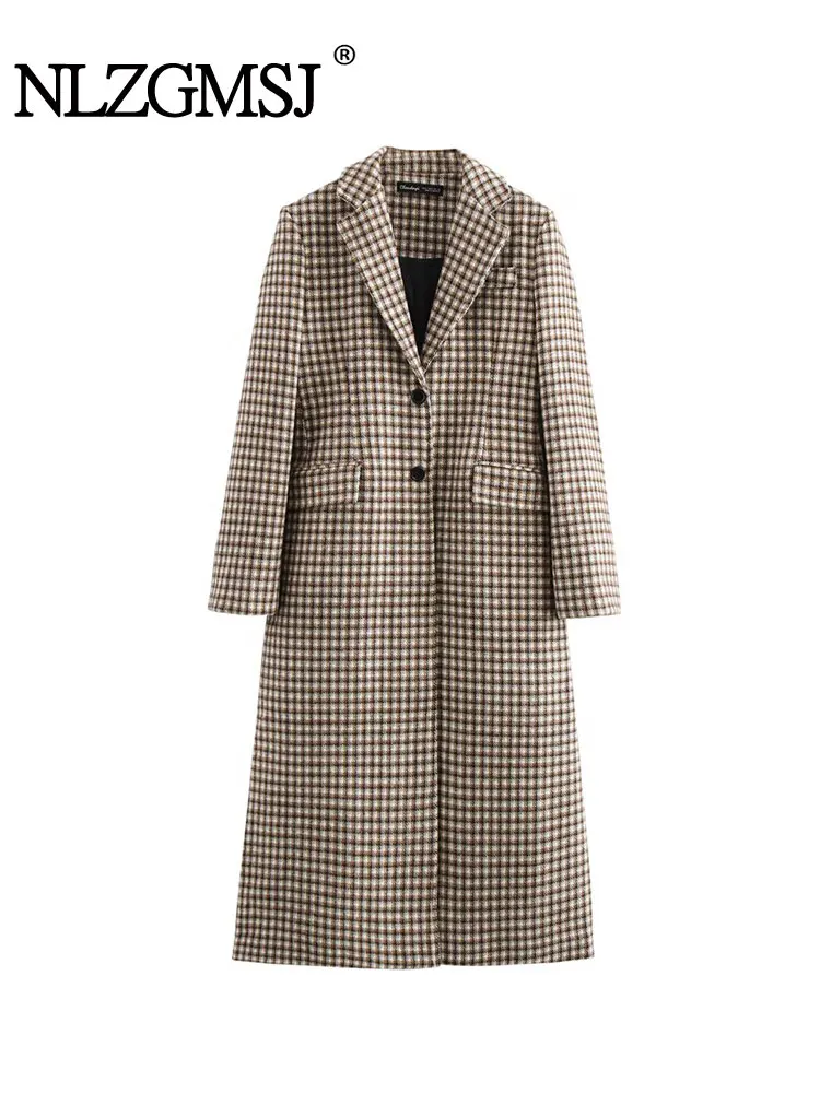 

NLZGMSJ Women's Loose Plaid Overcoat 2025 Winter Warm Turn Down Collar Long Sleeve Buttons Overcoat Female Outerwear Y2K