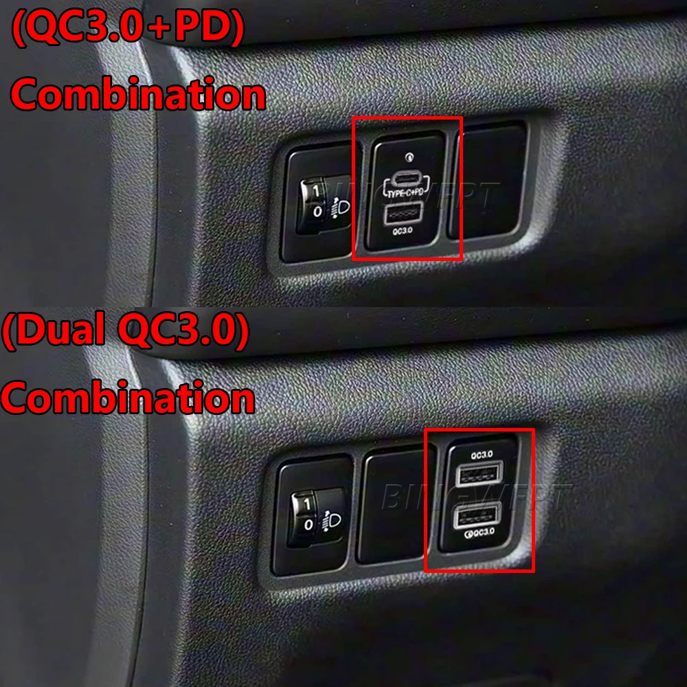 BINGWFPT 1PC Car USB Charger PD Quick Charge QC3.0 Phone Charging Adapter Outlet Button For Outlander Eclipse Cross L200 Triton