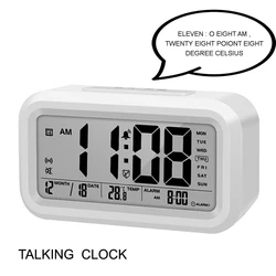 English Talking Speaking Clock Digital Bedroom Wake Up Alarm Clock with Temperature Thermometer,Calendar,Snooze,Backlight