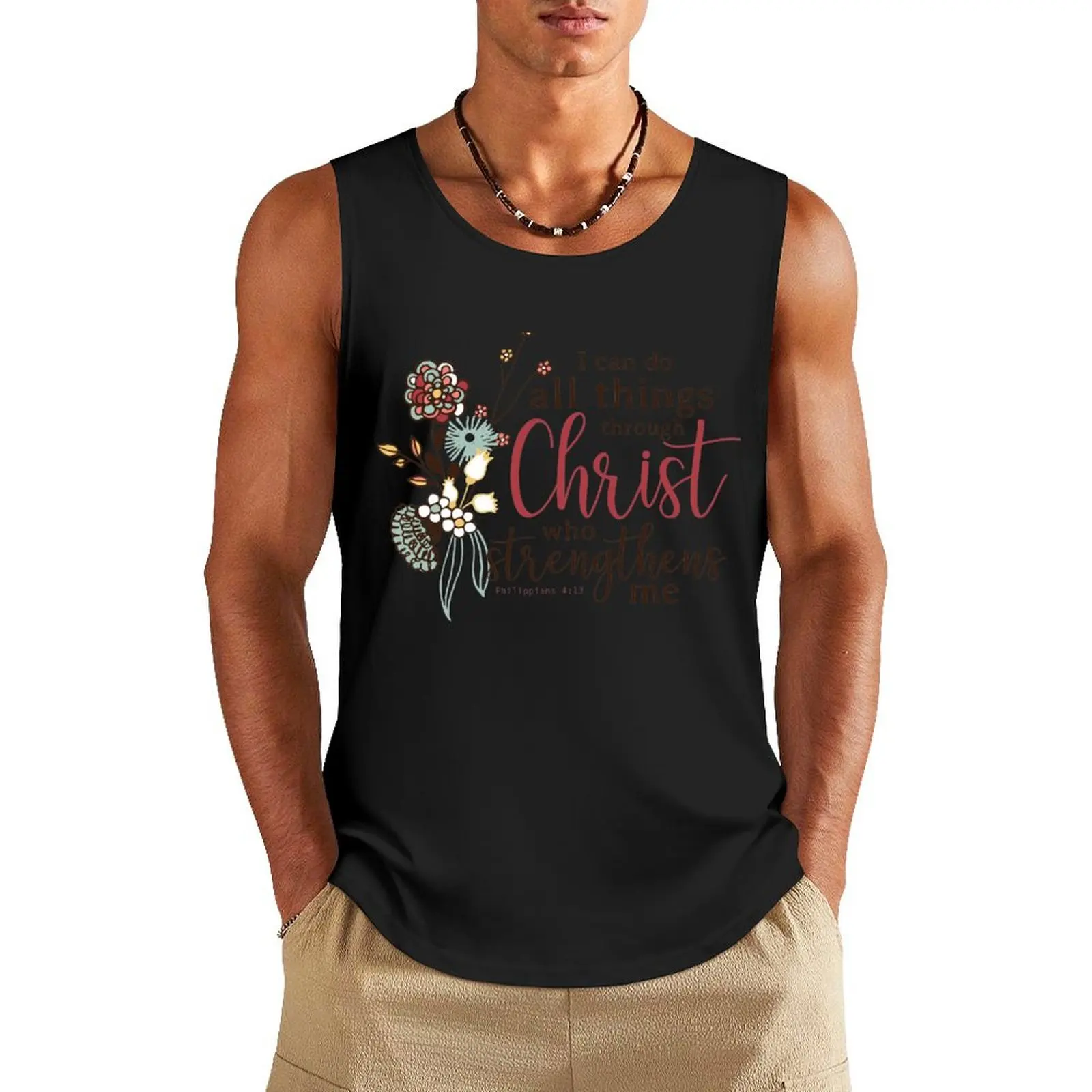 

I Can Do All Things Through Christ Who Strengthens Me Tank Top Gym t-shirt man male top Men's summer vest cotton t-shirts man
