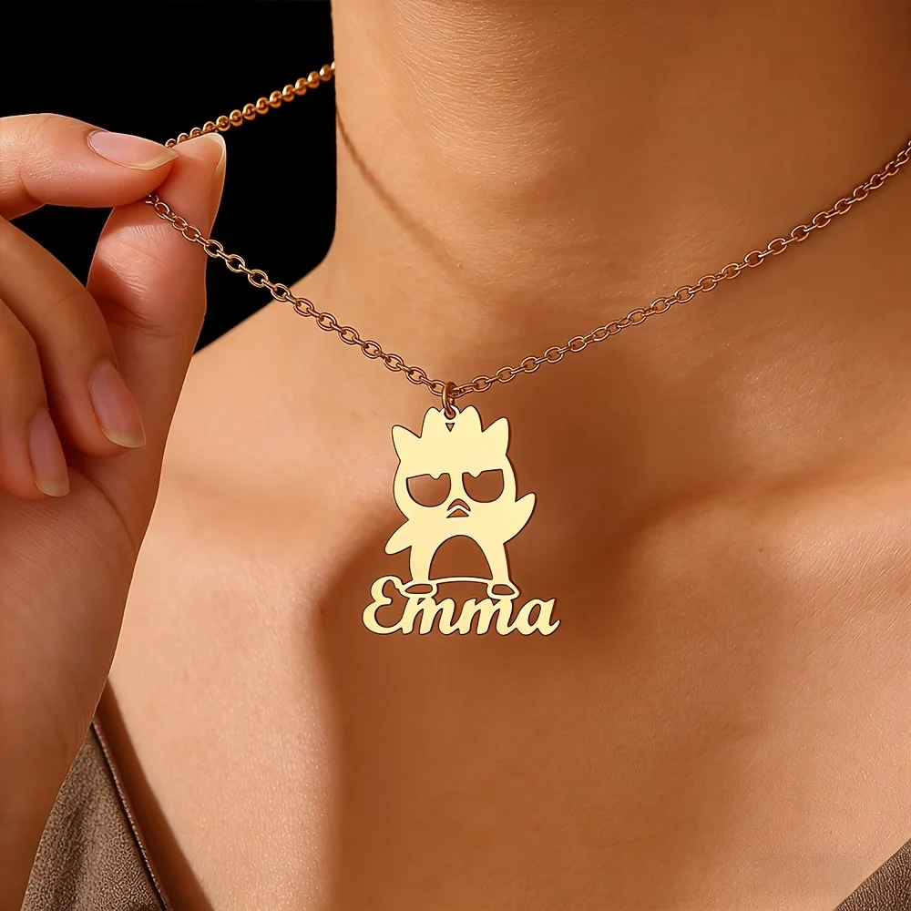 

Custom Name Bad Badtz-Maru Necklace Personalized Stainless Steel Pendant Sanrio Jewelry Nameplate For Girl Women Birthday Gift