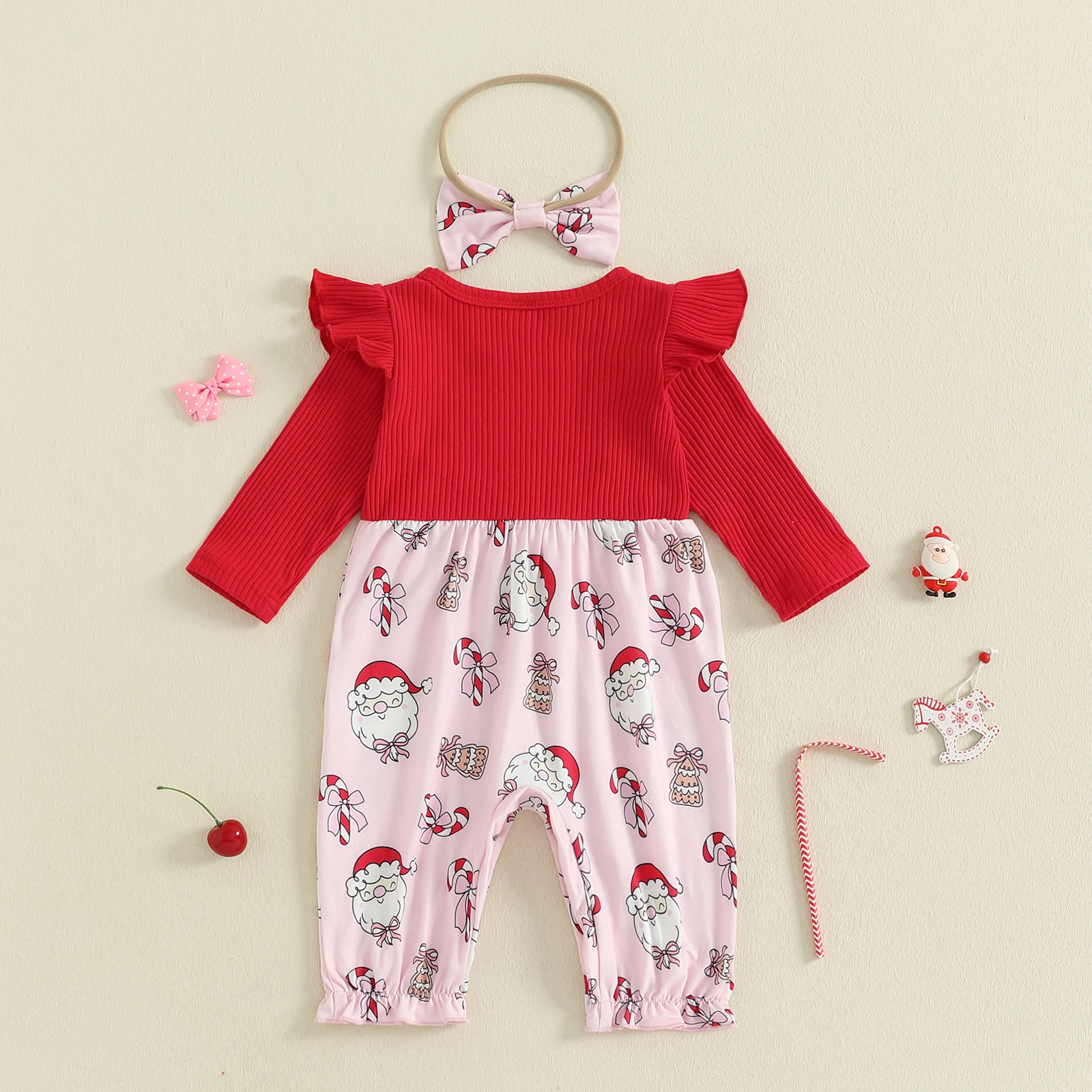 الرضع طفل رضيع فتاة 2PCS عيد الميلاد السروال القصير ملابس طويلة الأكمام جولة الرقبة سانتا طباعة بذلة مع مجموعة عقال