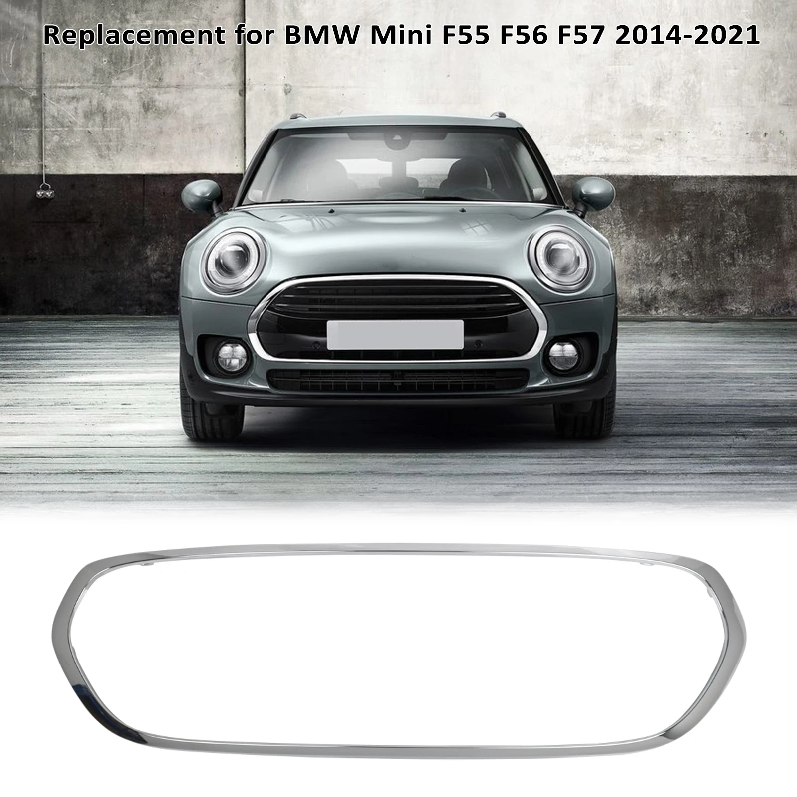 

Хромированная накладка на передний бампер (молдинг) для BMW Mini F55 F56 F57 2014-2021, артикулы 51137449207, 51137300589