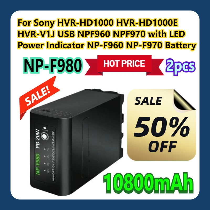 Для Sony HVR-HD1000 HVR-HD1000E HVR-V1J USB NPF960 NPF970 со светодиодным индикатором питания 10800 мАч NP-F980 NP-F960 NP-F970 Аккумулятор 2 шт. Для Sony HVR-HD1000 HVR-HD1000E HVR-V1J USB NPF960 NPF970 со светодиодным индикатором питания 10800 мАч NP-F980 NP-F960 NP-F970 Аккумулятор 2 шт.