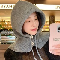 Winter Knitted Hooded Scarf Hat Women Warm Ear Protection Cap Outdoor Cycling Cold-Proof Integrated Neck Warmer Fashion Hat